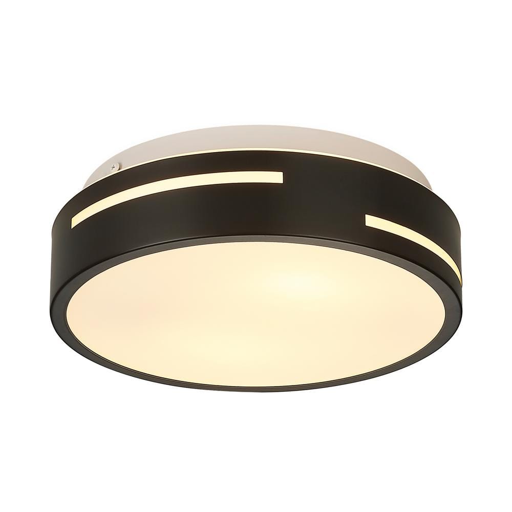 11.8 in. 2-Light Black Finish Flush Mount Ceiling Light With Frosted Glass - Hercitys