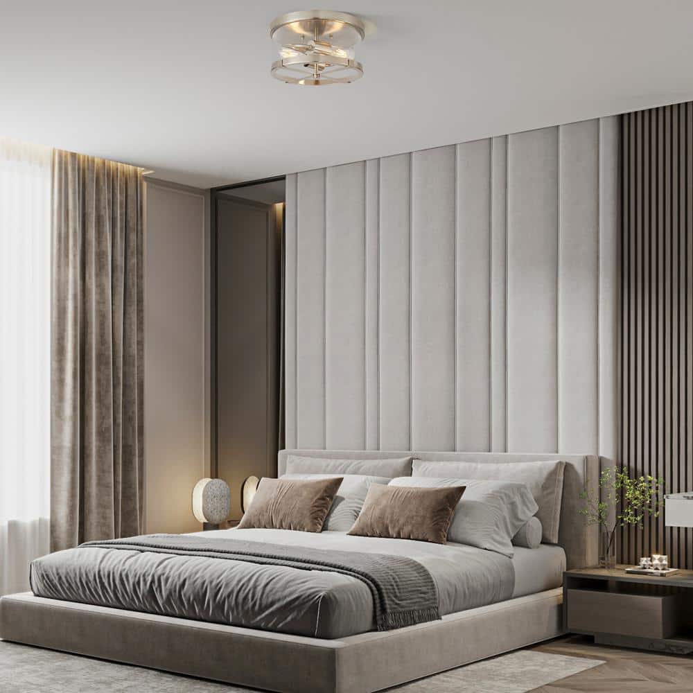 11.8 in. 2-Light Nickel Flush Mount Ceiling Light with Clear Glass Shade - Hercitys