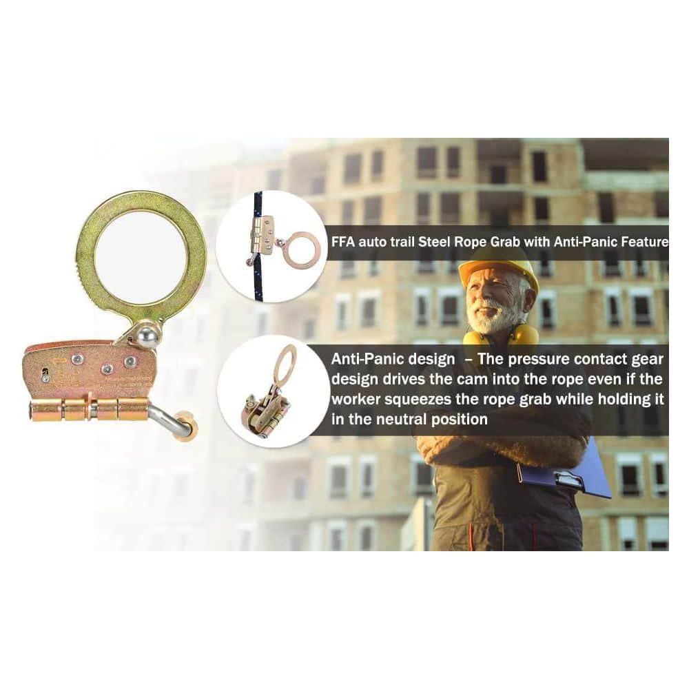5/8 Lifeline Fall Protection Rope Grab Anti-Panic Auto-Trail Double Locking Arrester Complies ANSI/OSHA Construction - Hercitys
