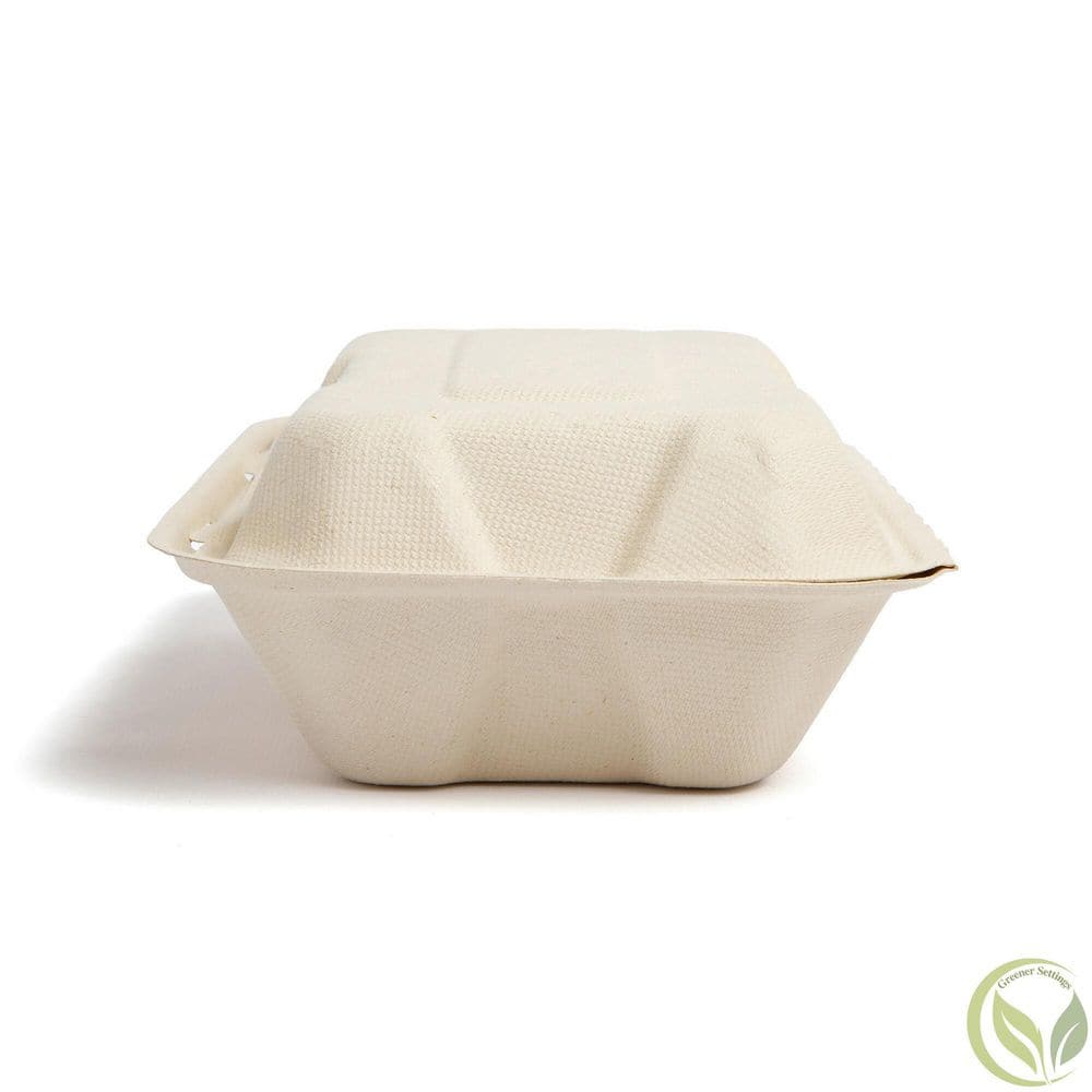 100% Compostable Paper Take-Out Container 9 in. x 6 in. Clamshell [75-Pack] - Hercitys