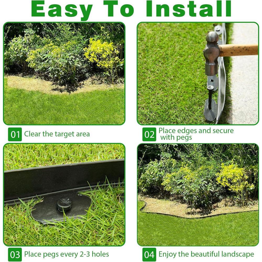 100 ft. x 2 in Black Plastic Landscape Edging with 180 Spikes - Hercitys