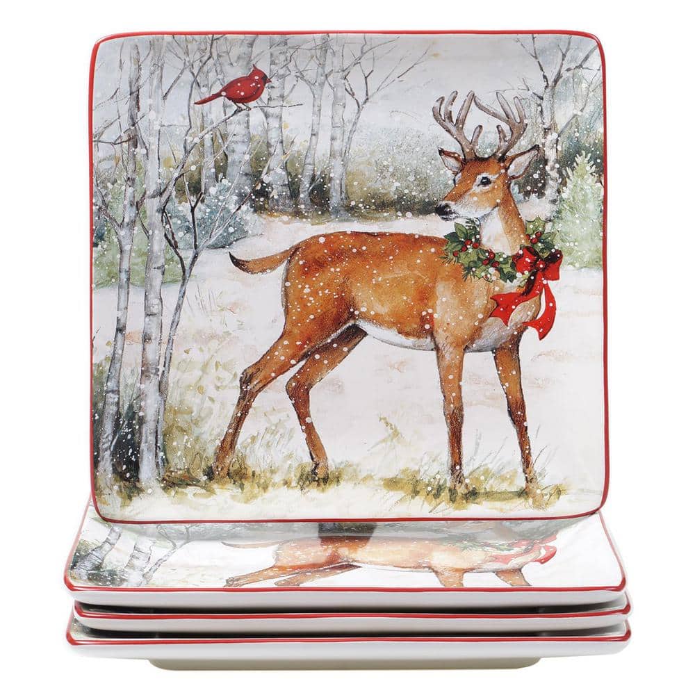 10.25 in. Winter Forest Multicolored Earthenware Dinner Plate (Set of 4) - Hercitys