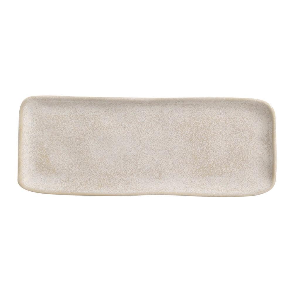 12.99 in. Latte Beige Stoneware Rectangular Platter Medium Organic (Set of 4) - Hercitys