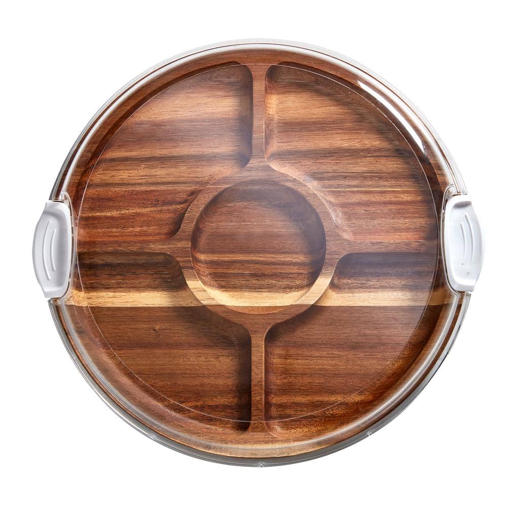 14 in. x 2.95 in. H Round Build-A-Board Cutting Board W/5 Compartments and Clear Locking Lid - Hercitys