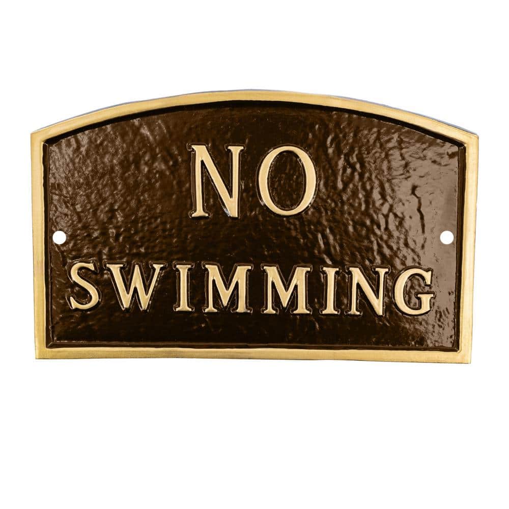 5.5 in. x 9 in. Small Arch No Swimming Statement Plaque Sign – Oil Rubbed/Gold - Hercitys