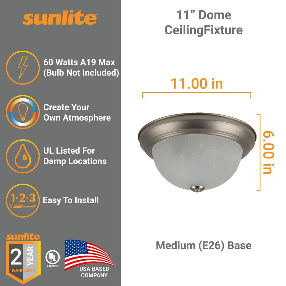 11 in. 2-Light Brushed Nickel Decorative Dome Flush Mount Light with Alabaster Glass Shade - Hercitys