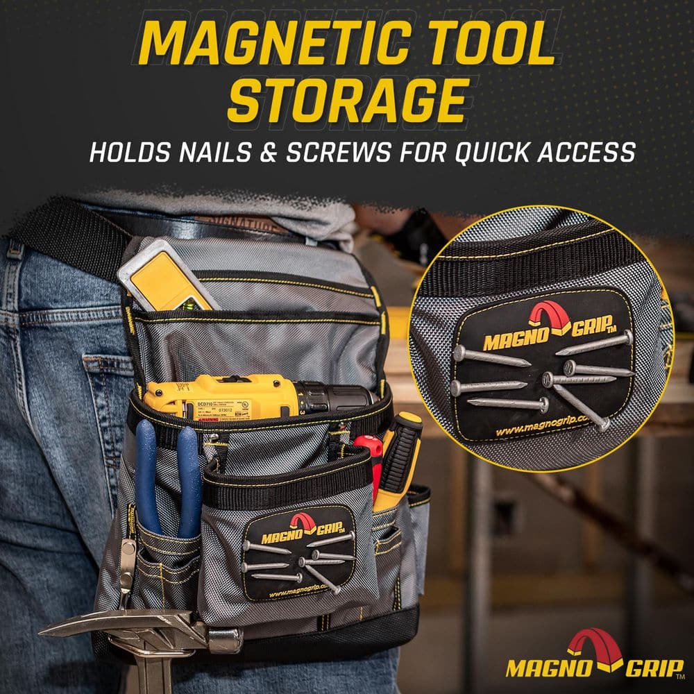 11 in. 10-Pocket Platinum Magnetic Tool Pouch with Belt - Hercitys