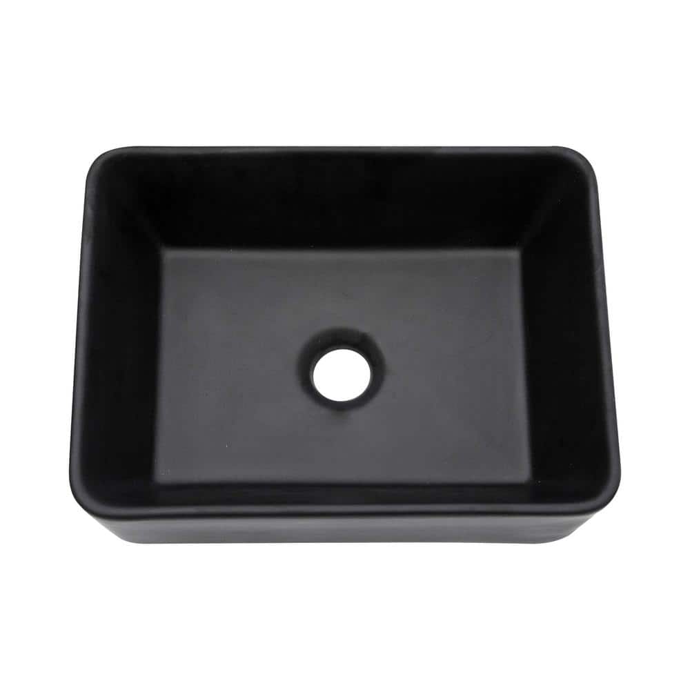 16 in. Framhouse Single Bowl in Black Ceramic Rectangular Vessel Bathroom Sink, Modern 16″x 12″ Framhouse Kitchen Sink - Hercitys