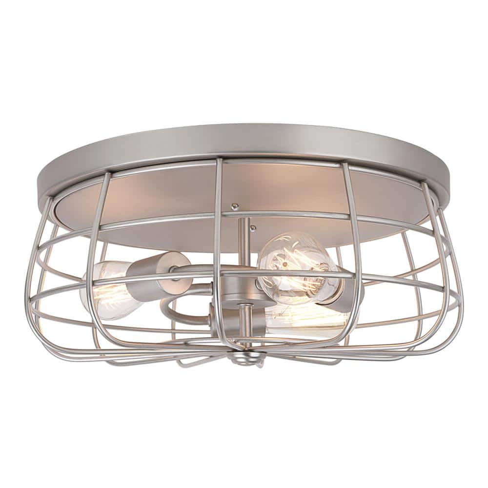 3-Light Brushed Nickel Flush Mount with Wire Shade - Hercitys