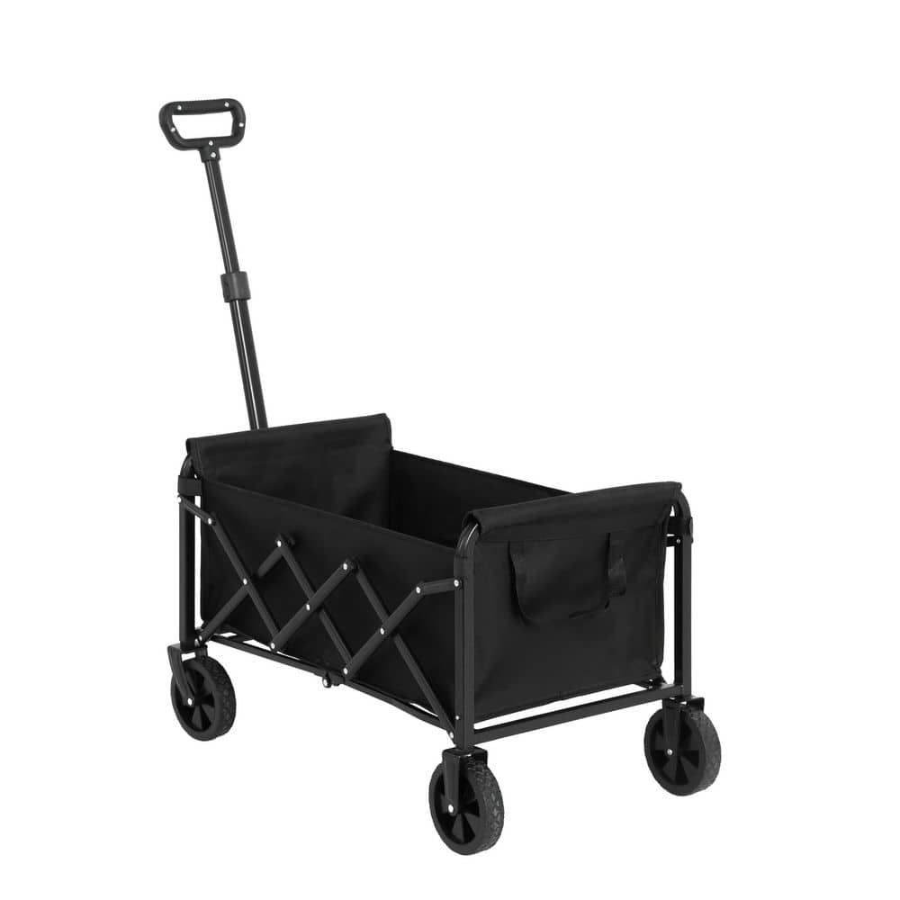 4.25 cu. ft. Black Fabric Folding Wagon Cart, Heavy Duty Garden Cart with All-Terrain Wheels and Adjustable Handle - Hercitys