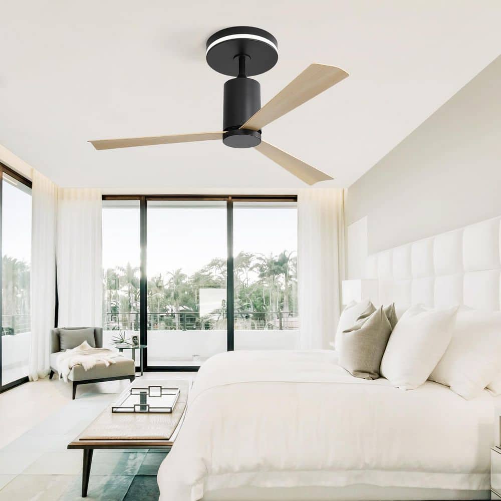 52 in. Indoor/Outdoor Black Ceiling Fan with Light and 6 Speed DC Motor - Hercitys