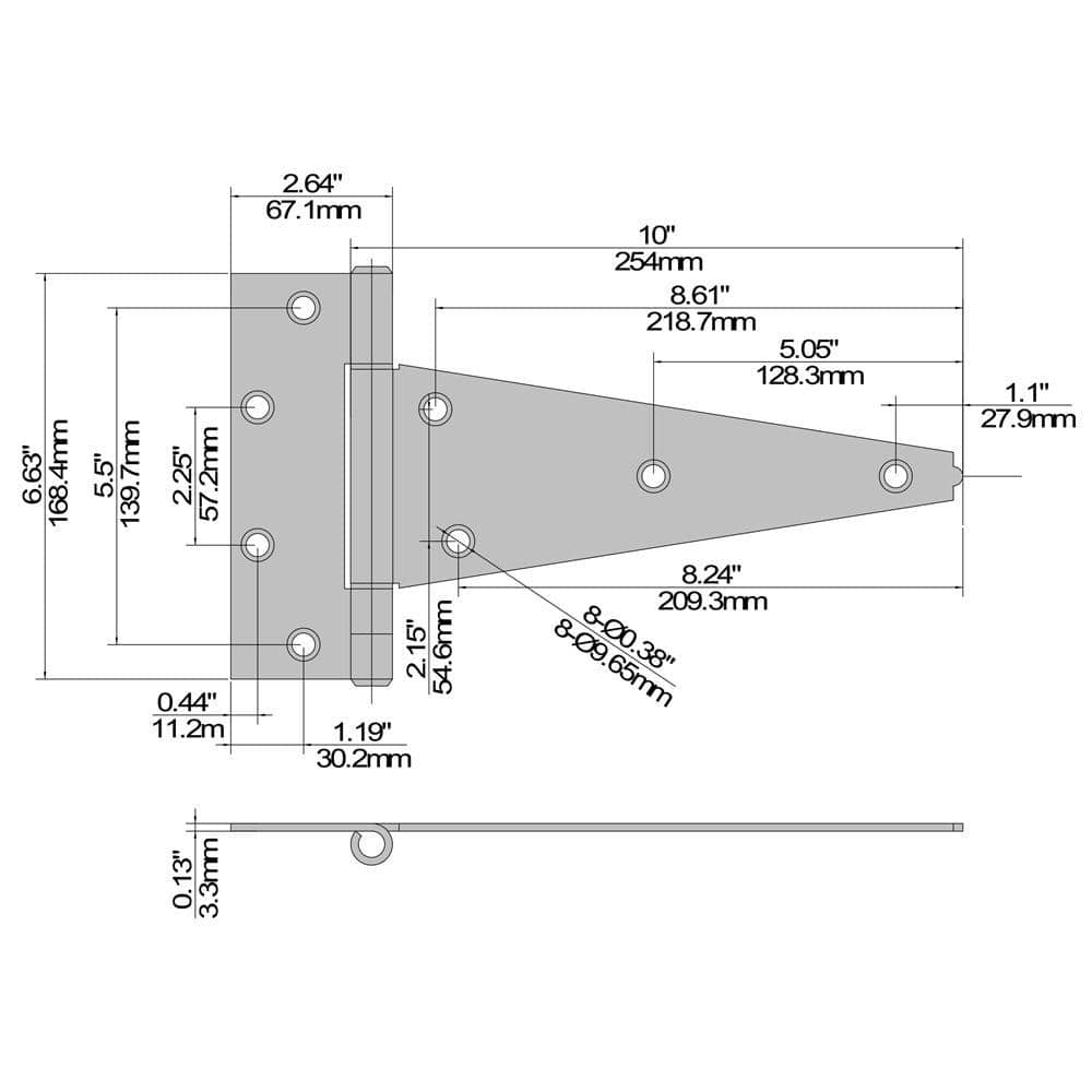 10 in. Zinc Plated Heavy-Duty Standard Tee Hinge - Hercitys