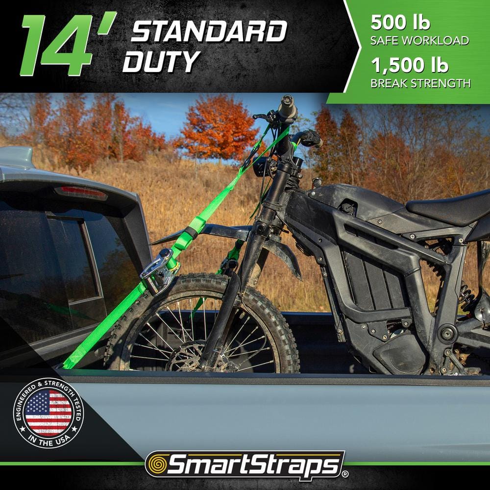 14 ft. Green RatchetX Tie Down Straps with 500 lb. Safe Work Load – 4 pack - Hercitys