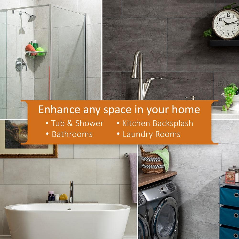 23.23 in. L x 11.1 in. W Frost Nickel No Grout Vinyl Wall Tile (17.9 sq. ft./case) - Hercitys