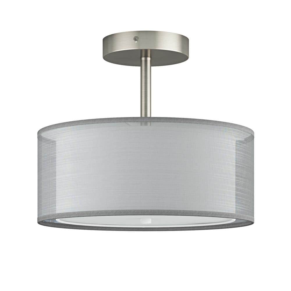 11.81 in. 3-Light Nickel Semi-Flush Mount Drum Light Modern Close to Ceiling Lamps with Double Shade - Hercitys