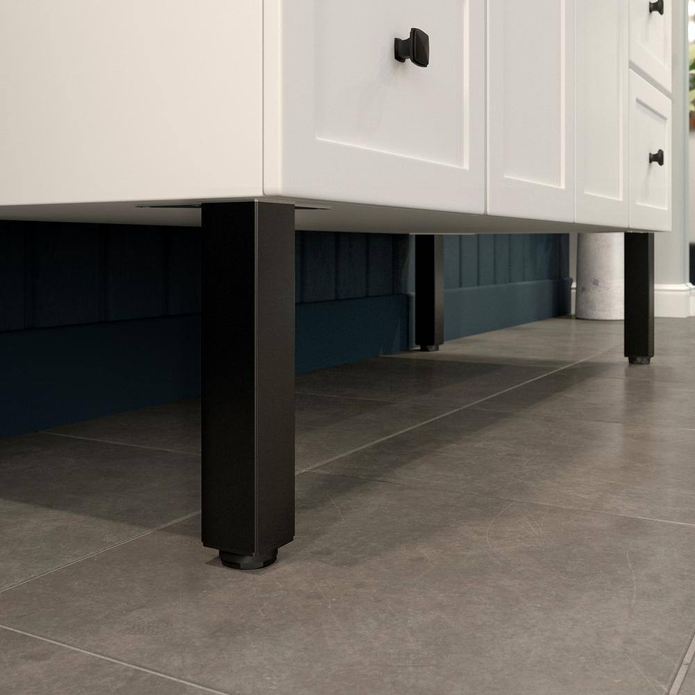 (4-Pack) 9 13/16 in. (250 mm) Matte Black Metal Square Furniture Leg with Leveling Glide - Hercitys