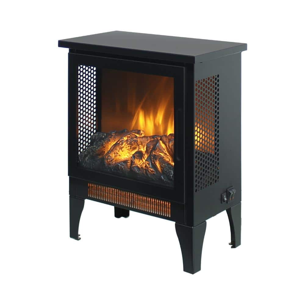 15 in. Black Freestanding 3D Flame Electric Infrared Quartz Fireplace Stove - Hercitys