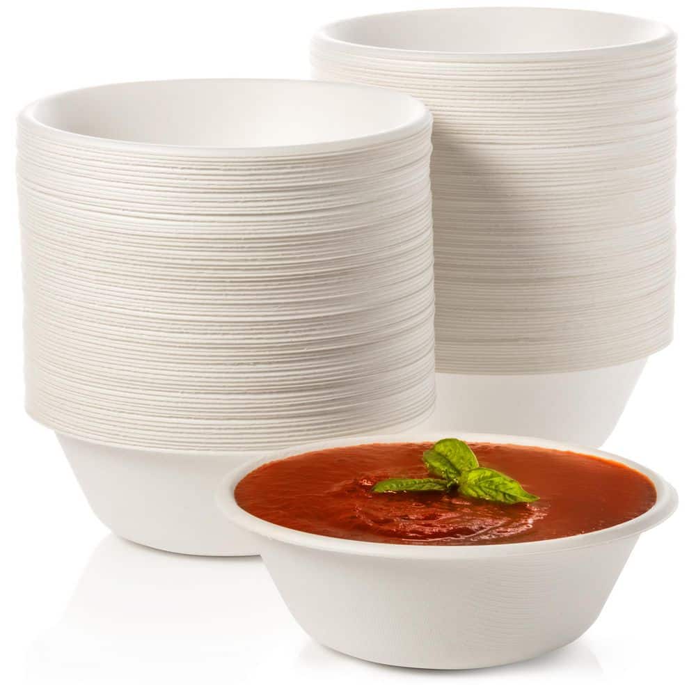 100% Compostable 18 oz. Unbleached Disposable Paper Bowls 150-Pack - Hercitys
