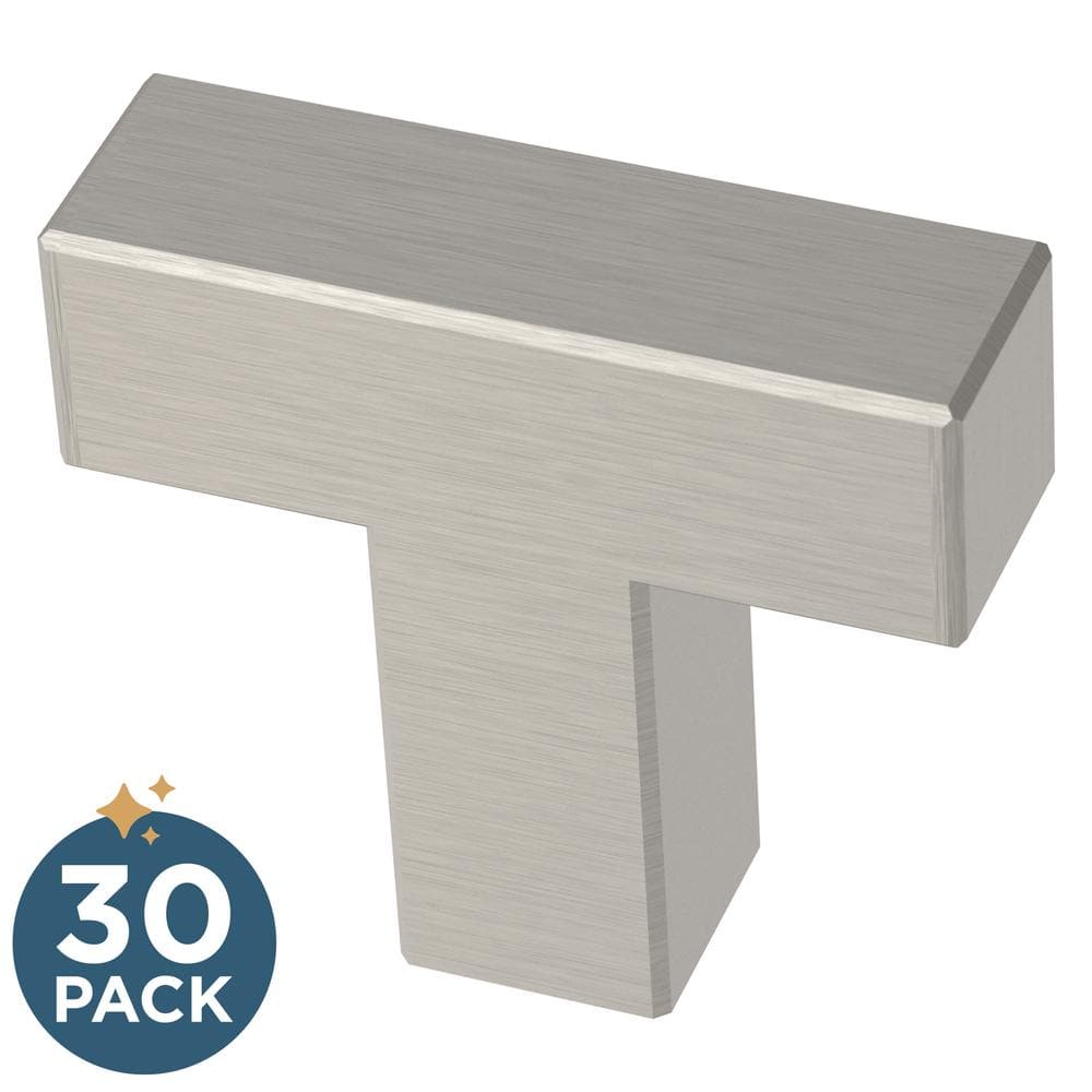 (30-Pack) Simple Modern Square 1-1/4 in. (32 mm) Modern Stainless Steel T-Shaped Bar Cabinet Knobs - Hercitys