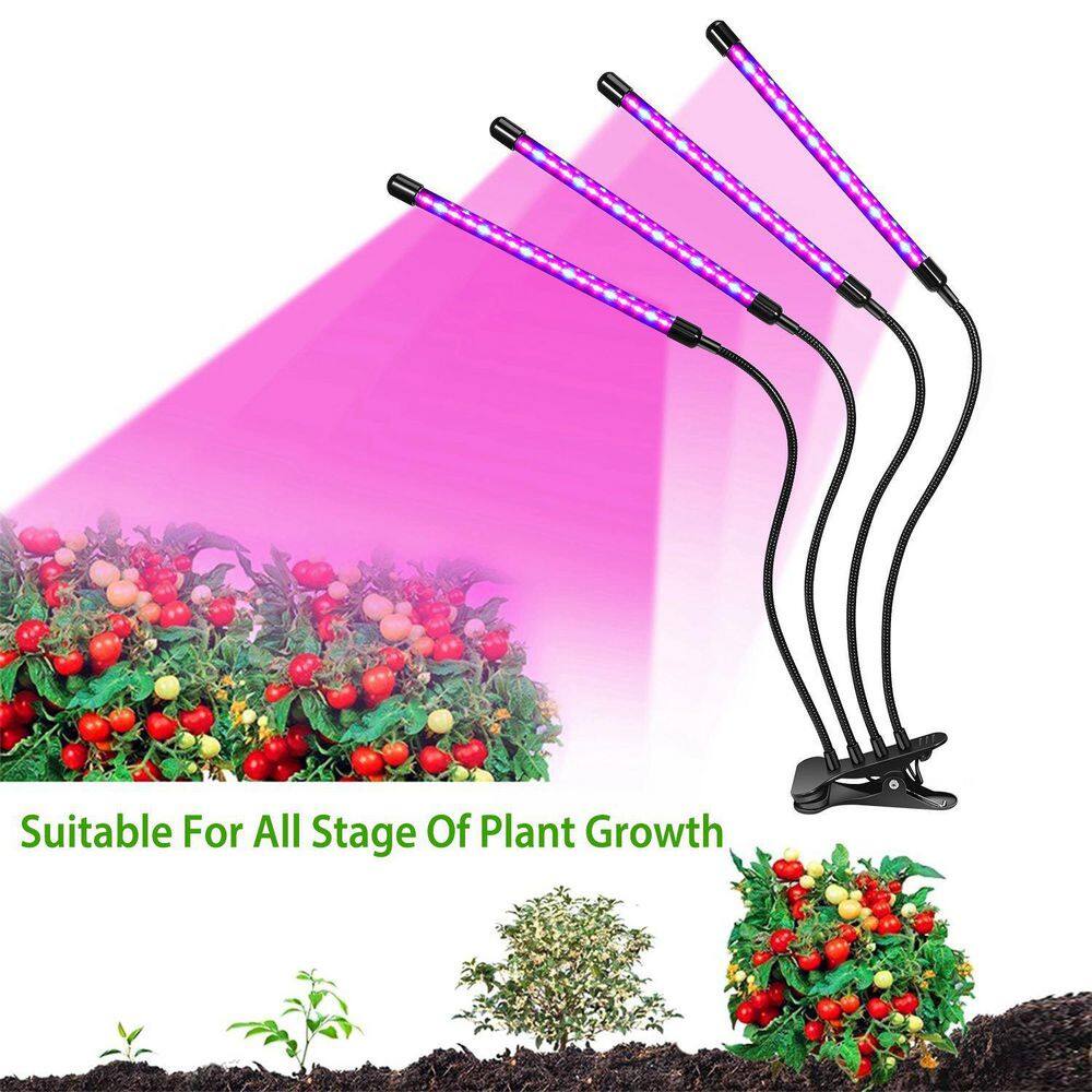 2Piece 10.24 in. 80-Watt Black Indoor LED Grow Lights 80 LEDs Plant Lights with Red Blue Full Spectrum 10 Dimmable Level - Hercitys