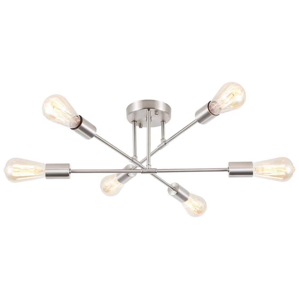 20.66 in. 6-Light Modern Nickel Semi- Flush Mount for Bedroom Foyer with No Bulbs Included - Hercitys