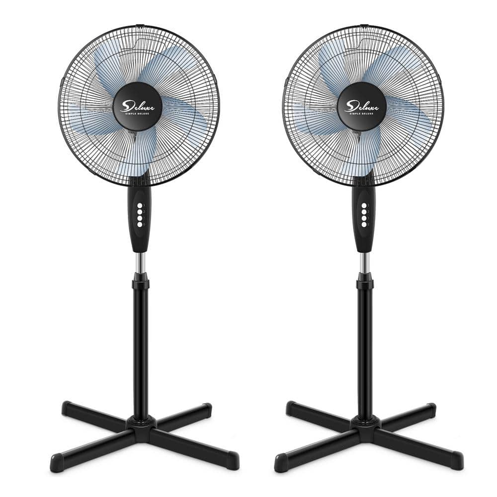 16 in. 3 fan speeds Pedestal Fan in Black with Adjustable Heights, 90 Degree Oscillation, Stable and Low Noise (2-Pack) - Hercitys