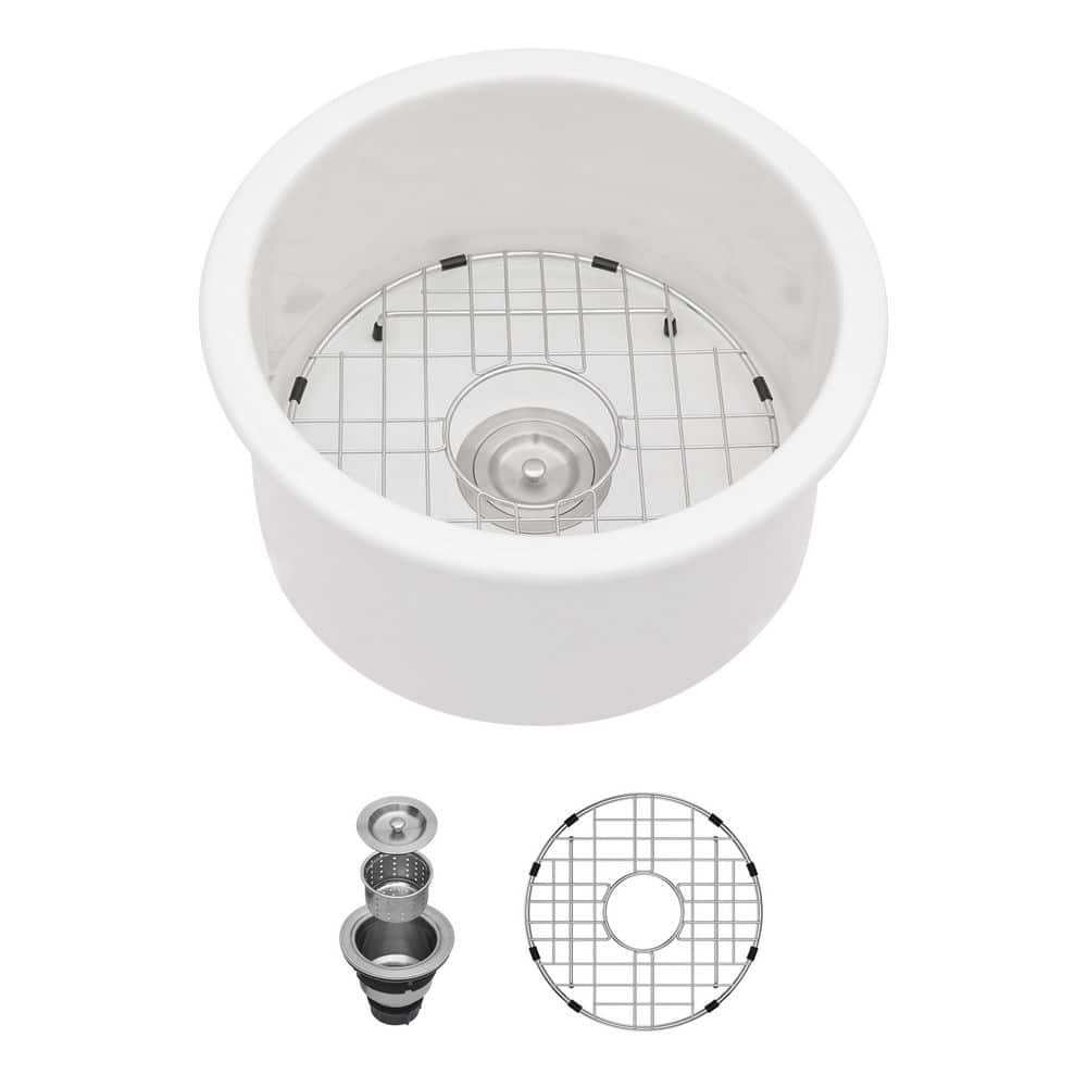 15.5 in. Undermount Ceramic Bar Sink Round White Bathroom Vessel Sink with Sink Grid - Hercitys