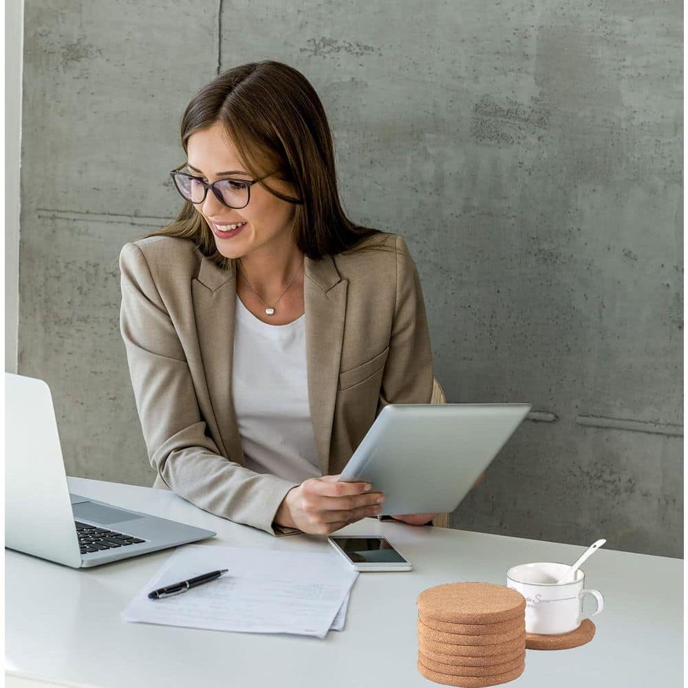 3.93 in. Absorbent Heat Resistant Reusable Tea or Coffee Coaster, Cork Coaster for Drink in Brown (Set of 12) - Hercitys