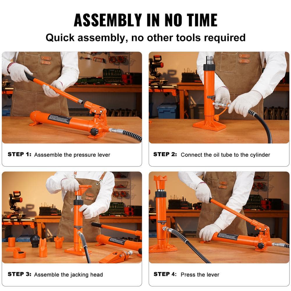 4 Ton Porta Power Kit, Portable Hydraulic Jack with 3.9 ft./1.2 m Oil Hose, Auto Body Frame Repair Kit with Storage Case - Hercitys