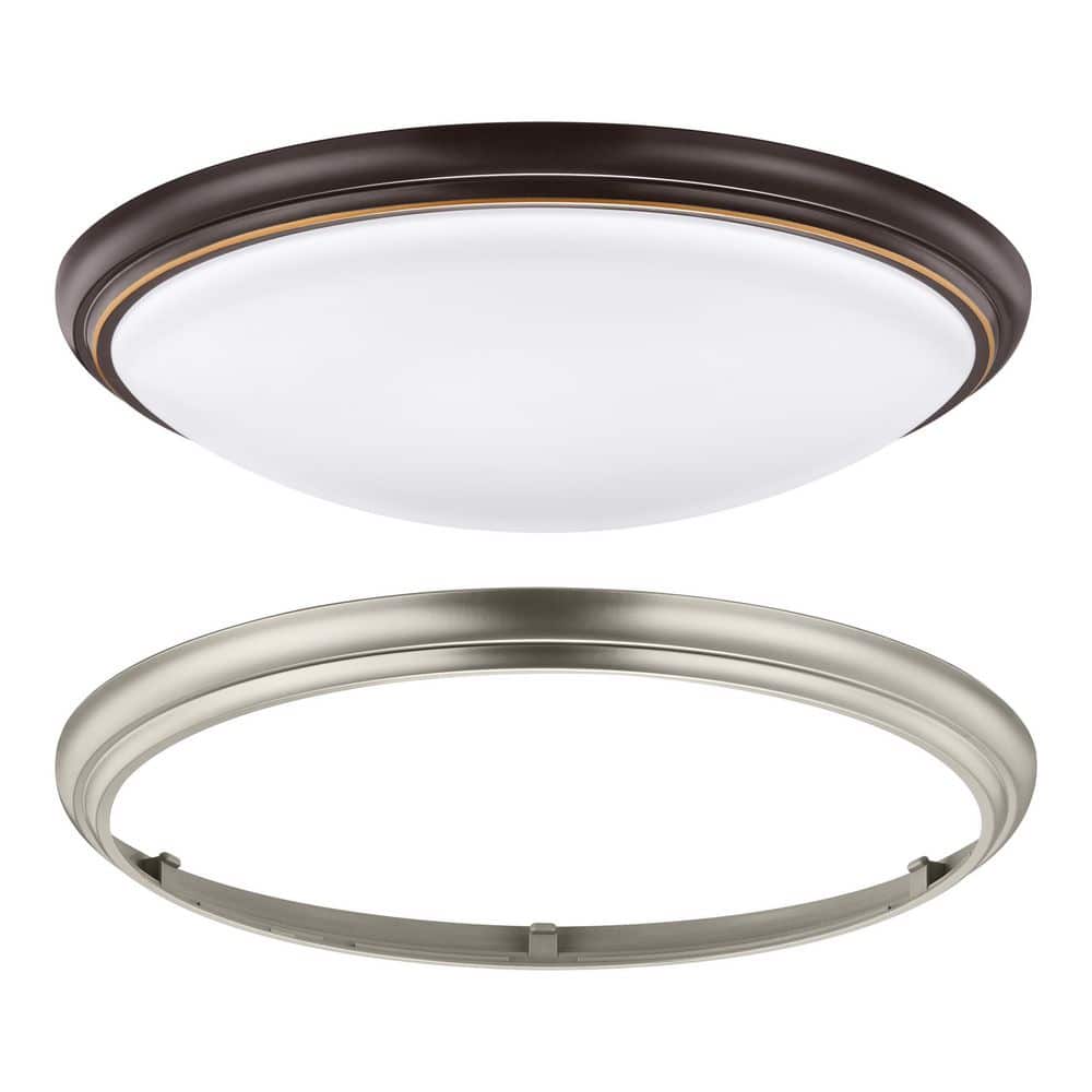 12 in. Light Brushed Nickel and Oil-Rubbed Bronze Adjustable CCT Integrated LED Flush Mount with Interchangeable Trim - Hercitys