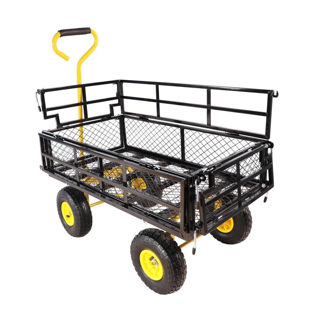 35.55 cu. ft. Metal Garden Cart Wagon, Yellow+Black - Hercitys