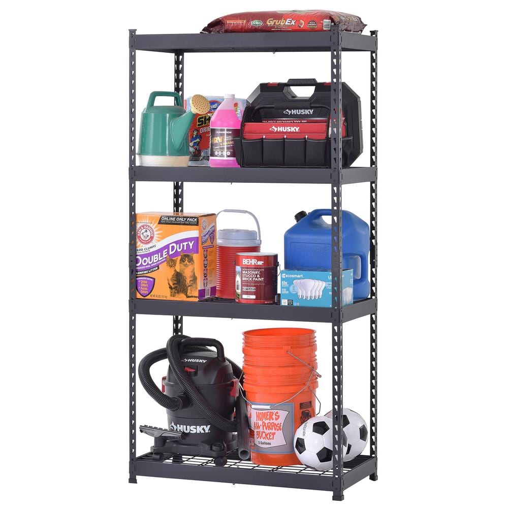 4-Tier Heavy Duty Boltless Steel Garage Storage Shelving Unit in Black (36 in. W x 72 in. H x 18 in. D) - Hercitys
