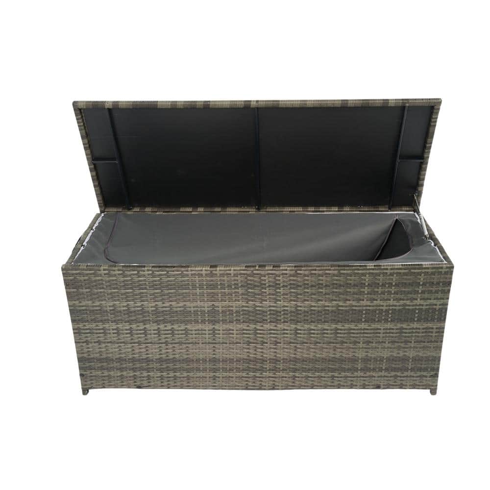 113 Gal. Outdoor Patio Gray Wicker Deck Boxes with Lid - Hercitys