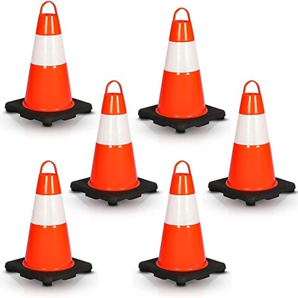 12 in. PVC Cone – 6-Pieces High Visibility Structurally Stable for Traffic, Parking, and Construction Safety (Orange) - Hercitys
