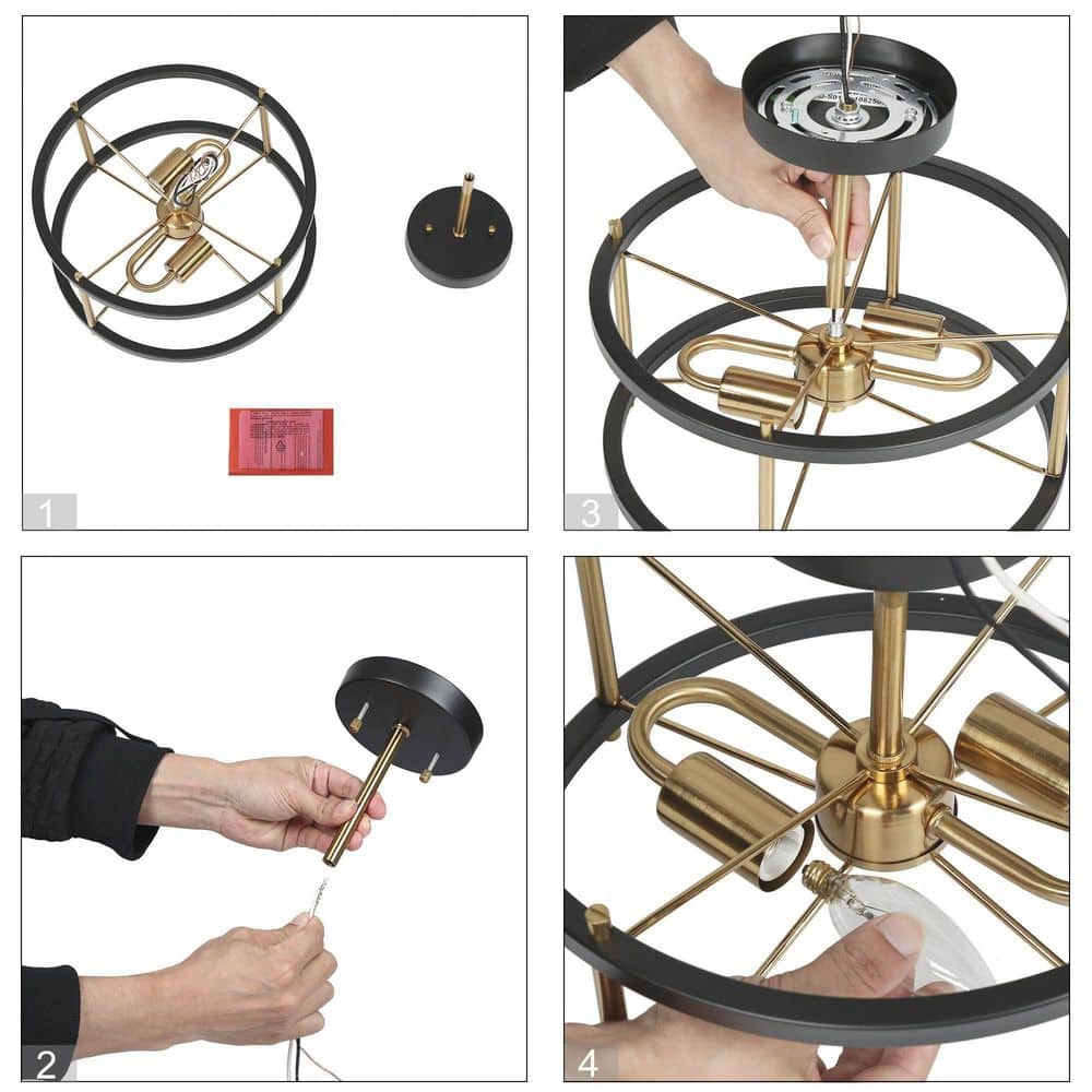 12 in. 2-Light Black Modern Semi-Flush Mount, Brass-Plated Ceiling Light, Farmhouse Open Cage Light Fixture - Hercitys