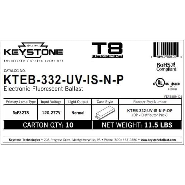 32-Watt 2-Lamp or 3-Lamp T8 4 ft. Instant Start Electronic Fluorescent Replacement Ballast - Hercitys
