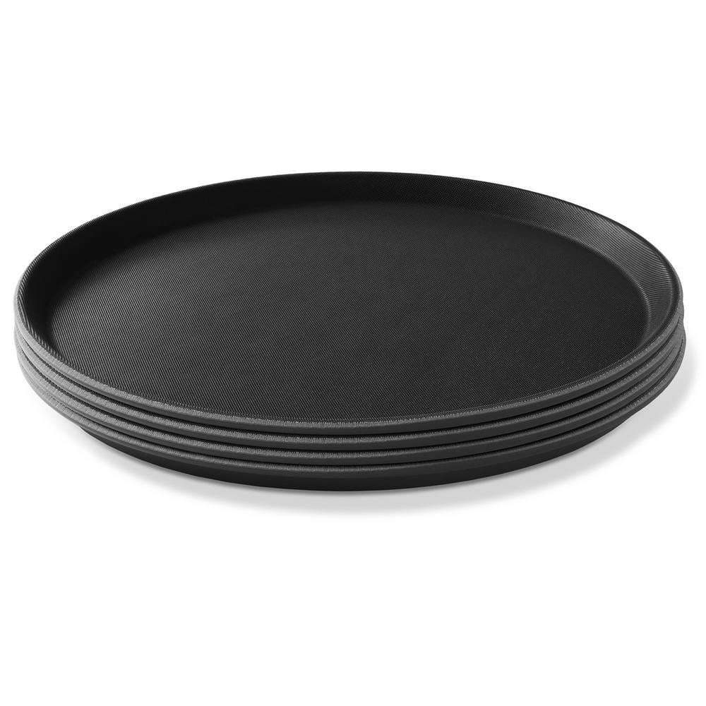 14 in. x .75 in. Round Plastic Non-Slip Serving Trays, Black-NSF Food Service (Set of 4) - Hercitys