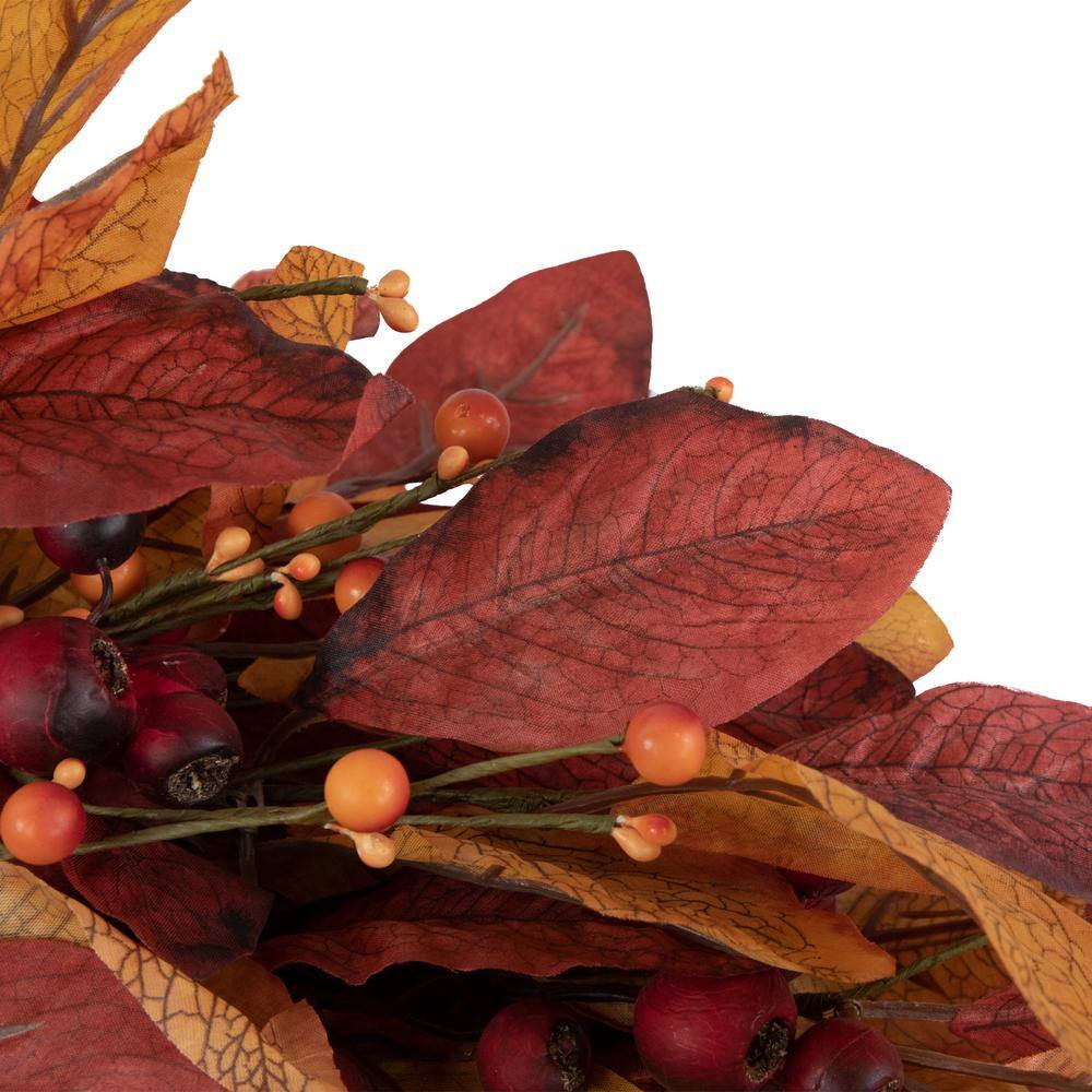 24 in. Red Unlit Berries with Leaves Artificial Harvest Wreath - Hercitys