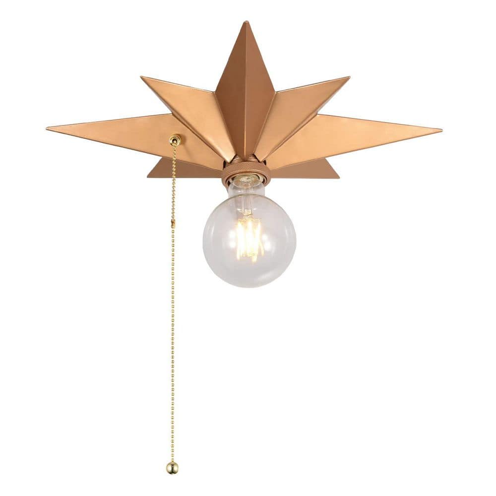 16 in. Gold LED Flush Mount Ceiling Star Light with Pull Chain, Farmhouse Lighting for Hallway Entryway Porch - Hercitys