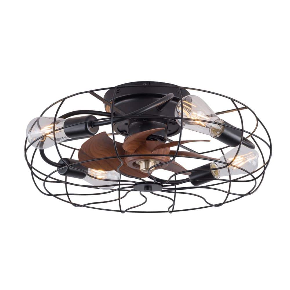 19.6 in. 4-Lights Indoor Black Cage Ceiling Fan with Kit and Remote - Hercitys
