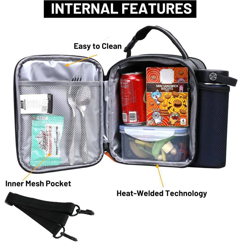 10 qt. Expandable Insulated Lunch Bag Cooler with Shoulder Strap and Water Bottle Holder, Leakproof in Grey/Orange - Hercitys