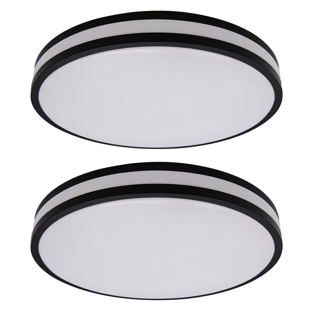 13 in. Matte Black Adjustable CCT Integrated LED Flush Mount Light Fixture (2-pack) - Hercitys