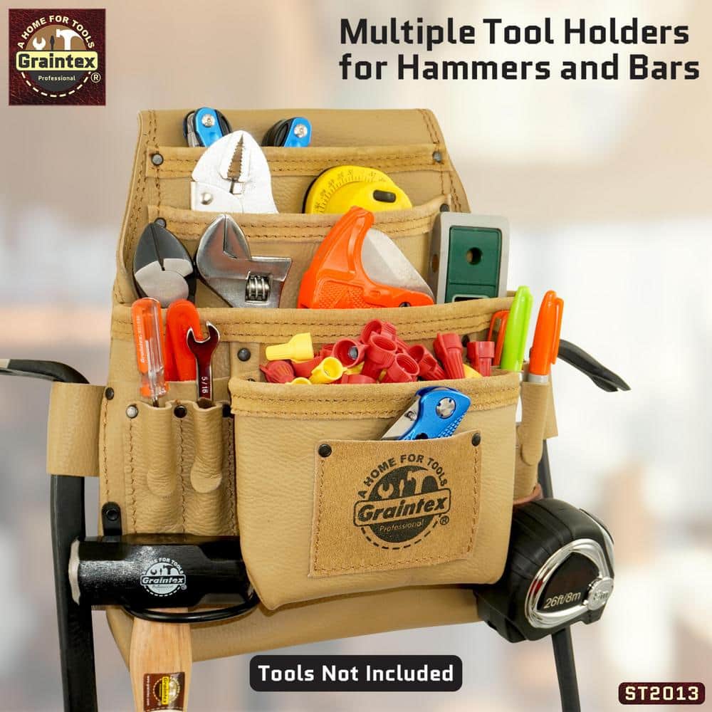 10-Pocket Rugged Top Grain Leather Nail and Tool Pouch - Hercitys