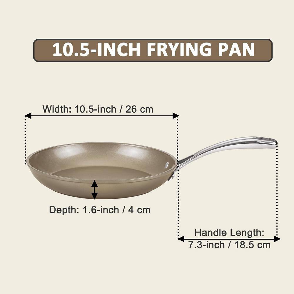 10.5 in. Classic Hard Anodized Ceramic Nonstick Aluminum Skillet Egg Omelette Frying Pan Bronze - Hercitys