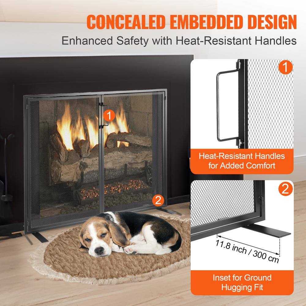 1-Panel Fireplace Screen 38.98 in. L x 30.7 in. H Sturdy Iron Mesh Fireplace Screen Free Standing Fire Fence Grate - Hercitys