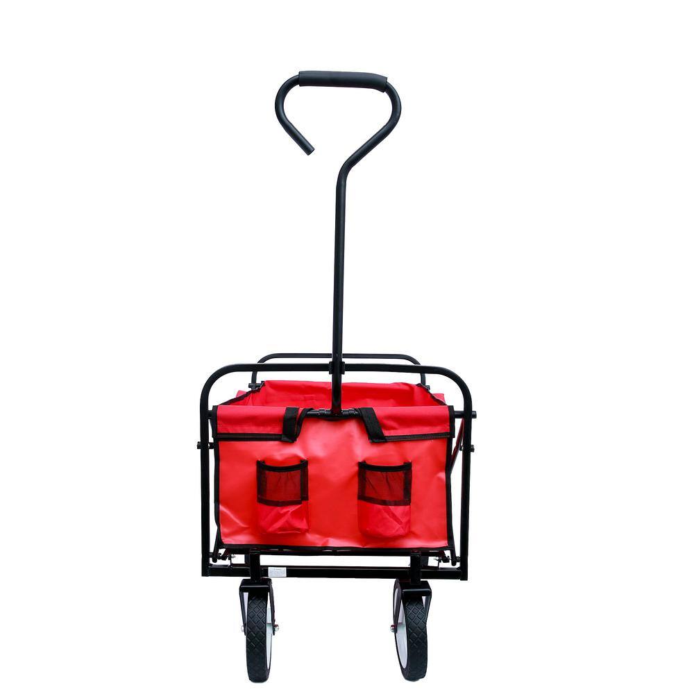 20 cu. ft. Metal Folding Wagon Shopping Beach Garden Cart, Red - Hercitys