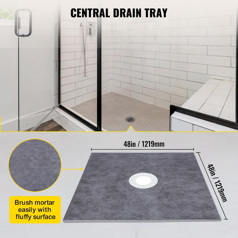 48 x 48 in. Waterproof Shower Pan Underlayment with 4 in. ABS Central Bonding Flange Polyethylene Shower Pan Liner - Hercitys