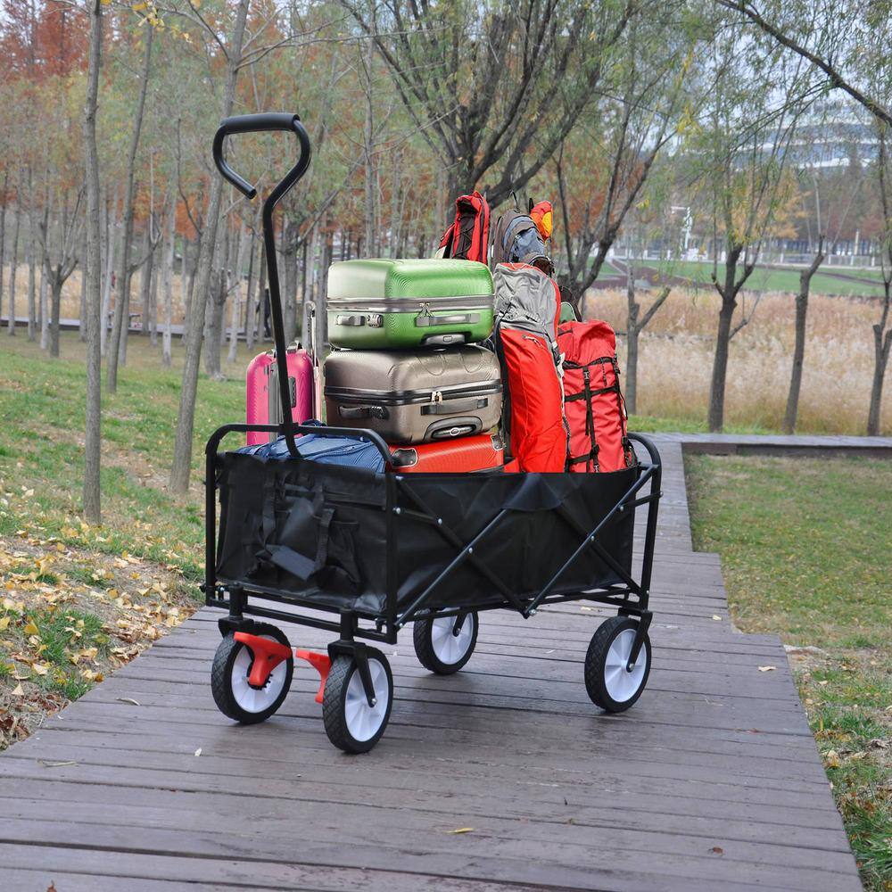 4 cu. ft. Black Fabric and Steel Frame Outdoor Folding Utility Wagon Garden Cart with Brakes - Hercitys