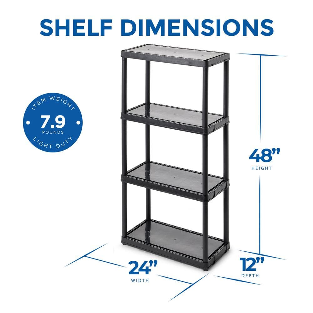 4-Pack Black 4-Tier Plastic Garage Storage Shelving Unit (24 in. W x 48 in. H x 12 in. D) - Hercitys