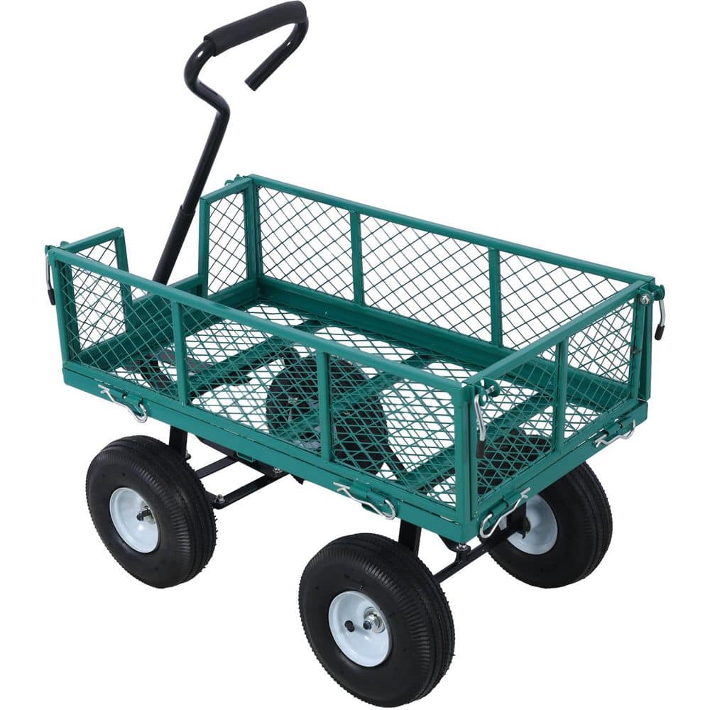 3 cu. ft. Steel Garden Cart Steel Mesh Removable Sides 550 lbs. Capacity Green - Hercitys